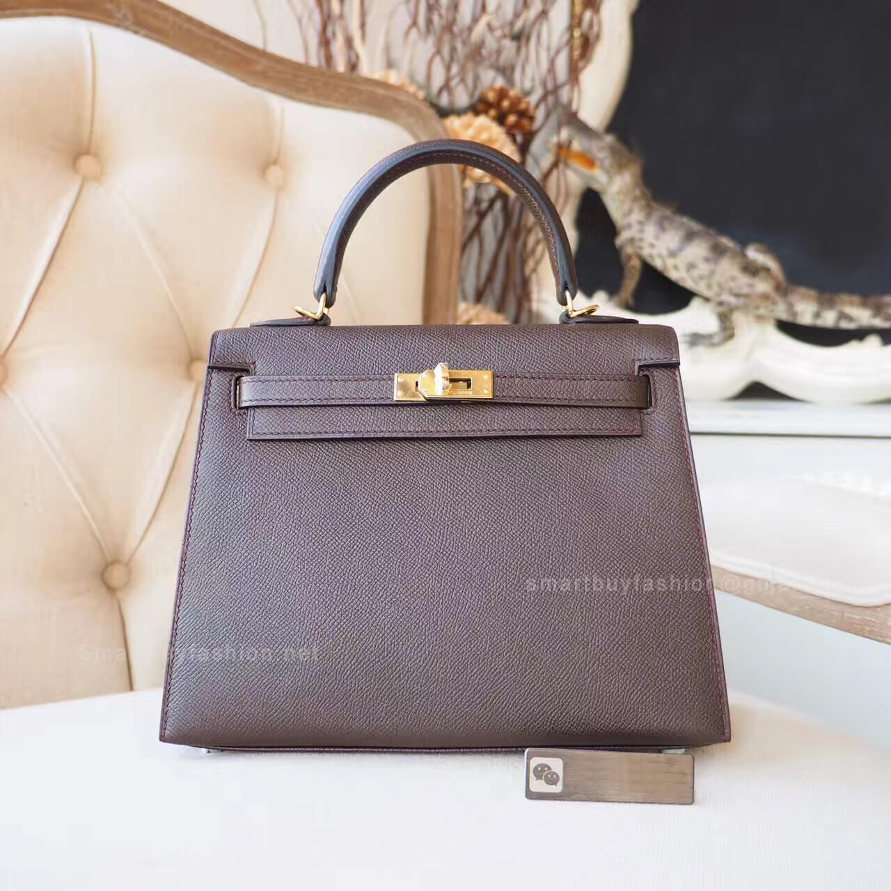 Hermes Kelly 25 Bag in ck47 Chocolate Epsom GHW